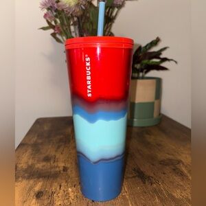 Starbucks Vibrant Red and Blue Gradient Tumbler